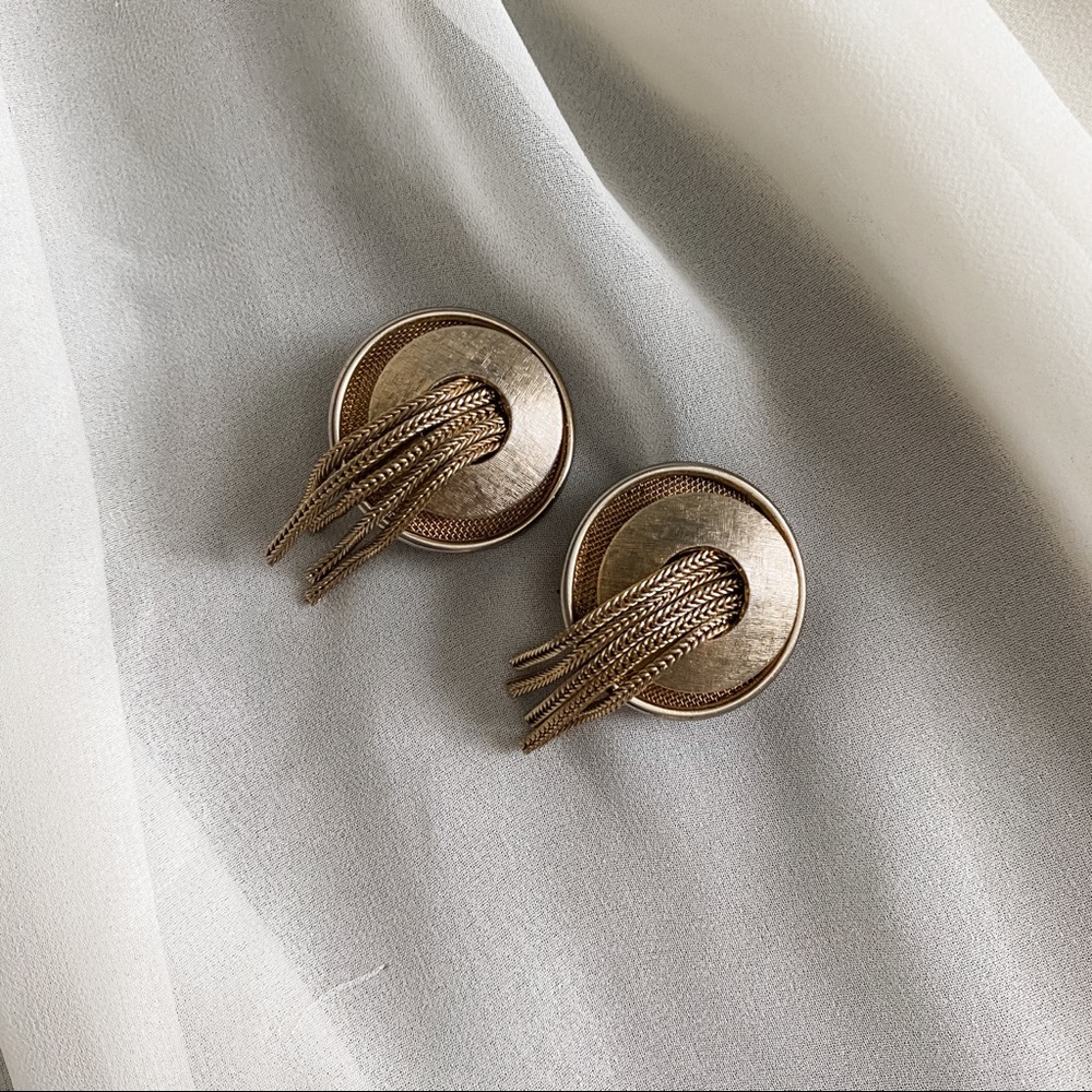 VTG Brass Circle Chain Dangle Mid Century Earrings